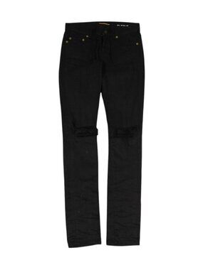 Saint Laurent D01 Skinny Low Waist Jeans Sz 25 Black Denim Knee Slash Distressed